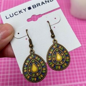 Lucky Brand Multicolor Teardrop Earrings Turquoise Inlaid Exquisite Dot Diamond